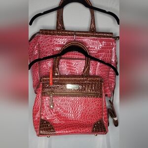 2- Piece Pink and Brown Croc-Embossed Women's Bag